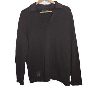 Lauren Ralph LRL Sweater Size PL Elbow Patch Velvet Collar Dog Patch Petite‎